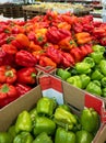 Assorted fresh raw sweet bell peppers in market Royalty Free Stock Photo