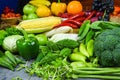 Assorted fresh ripe fruit red yellow and green vegetables market harvesting agricultural products - Mixed vegetables and fruits Royalty Free Stock Photo