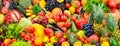 Assorted fresh ripe fruits and vegetables. Food concept background.