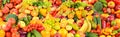 Assorted fresh ripe fruits and vegetables. Food concept background. Top view Royalty Free Stock Photo