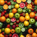 Assorted fresh ripe fruits and vegetables. Food concept background. Top view. Copy space Royalty Free Stock Photo