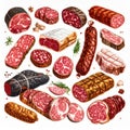 Assorted Fresh Salami Selection of Cured Meat Cold Cuts and Rustic Delicatessen Arrangement on White Royalty Free Stock Photo