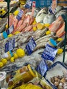 Assorted Fresh Seafood Displayed on Ice at Local Market Royalty Free Stock Photo