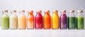 assorted fresh smoothie cocktails , juice in bottles generative ai