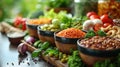 Assorted Fresh Vegetables and Legumes in Rustic Bowls