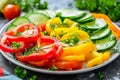 Assorted Fresh Vegetables with Sweet Bell Peppers, Sliced Cucumbers, Tomatoes, Vegetable Low Calorie Royalty Free Stock Photo