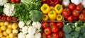 Assorted fresh vegetables top view for vibrant food ad with colorful produce selection