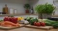 Vibrant Fresh Vegetables and Herbs on Modern Kitchen Counter Royalty Free Stock Photo