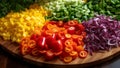 Assorted freshly chopped organic vegetables for creating healthy and delicious salad recipes