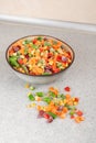 Assorted frozen vegetables in a plate. Semi-finished vegetable mix for instant cooking. Food concept Royalty Free Stock Photo