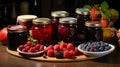 Assorted fruit jams and preserves beautifully presented