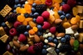 assorted fruit and nuts on a black background