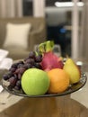 An Assorted Fruit Platter on a Brown Glass Plate. Royalty Free Stock Photo