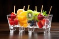assorted fruit skewers in a glass bowl Royalty Free Stock Photo