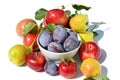 Assorted fruit on white background