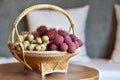 Assorted fruites on bamboo basket banana, lychee, rambutan and  longkong fruit health food. or a gift basket for important Royalty Free Stock Photo