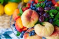 assorted fruits and berries on a plate. delicious and healthy vegetarian dessert Royalty Free Stock Photo