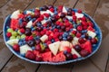 assorted fruits and berries on a plate. summer harvest. Royalty Free Stock Photo