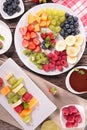 Assorted fruits and dip Royalty Free Stock Photo