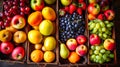 Assorted Fruits Displayed in Baskets at the Market Royalty Free Stock Photo