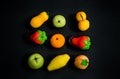Assorted fruits shaped candy made from sugar marzipan Royalty Free Stock Photo