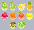 Assorted fruits stickers set vector illustration.