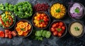 Assorted Fruits and Vegetables Arranged in Bowls Royalty Free Stock Photo