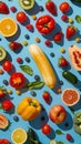 Assorted Fruits and Vegetables on Blue Surface Royalty Free Stock Photo