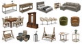 Assorted furniture collection displaying diverse styles and decor elements on white Royalty Free Stock Photo