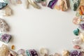 Assorted Gemstones Frame on Neutral Background Royalty Free Stock Photo