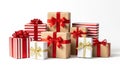 Assorted gift boxes with bows isolated on white background Royalty Free Stock Photo