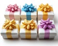 Assorted Gift Boxes with Colorful Ribbons Royalty Free Stock Photo