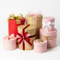 Assorted gift boxes with elegant ribbons and bows Royalty Free Stock Photo