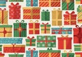 Assorted gift boxes with festive wrapping patterns fill the image. Each box is adorned with vibrant Royalty Free Stock Photo