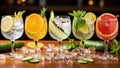 Assorted gin and tonics isolated on white background Royalty Free Stock Photo