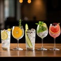 Assorted gin and tonics isolated on white background Royalty Free Stock Photo