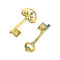 assorted gold keys watercolor illustration, design elements isolated on white background, vintage clip art Royalty Free Stock Photo