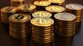 Assorted Golden Bitcoins Close Up