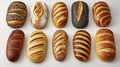 Assorted Gourmet Bread Rolls on White Background Royalty Free Stock Photo