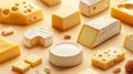 Assorted Gourmet Cheeses Displayed on Beige Background