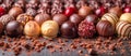 Assorted Gourmet Chocolate Pralines on Dark Background. Generative ai