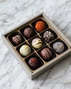 Assorted gourmet chocolates in a box Royalty Free Stock Photo