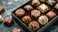 Assorted gourmet chocolates in a luxury box on a dark background. Royalty Free Stock Photo