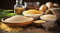 Assorted Grains Spread on a Table, A Rich Display of Different Types of Cereal and Pulses Royalty Free Stock Photo