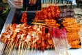 Assorted grilled pork and chicken innards barbecue at a street food stall Royalty Free Stock Photo