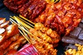 Assorted grilled pork and chicken innards barbecue at a street food stall Royalty Free Stock Photo