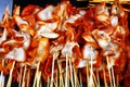 Assorted grilled pork and chicken innards barbecue at a street food stall Royalty Free Stock Photo