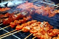 Assorted grilled pork and chicken innards barbecue at a street food stall Royalty Free Stock Photo