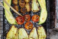 Assorted grilled vegetables.Chef cooking vegetables.top view close up