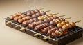assorted grilled yakitori skewers with gentle smoke rising - generated using ai
